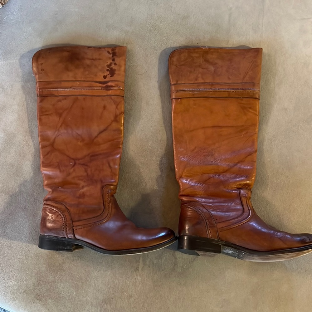 Frye Boots Melissa Trapunto Knee High Brown Leather 76442 Size 6 B